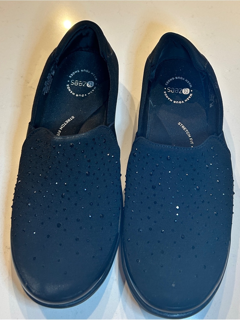 Bzees Black Slip-On Flats with Sparkle Studs